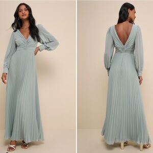 LULU's Chic Elegant Long Sleeve Romantic Flowy Bridesmaid Wedding Formal Maxi